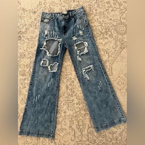 LITZ BY UNIQ-Distressed Denim Flare, 7/28